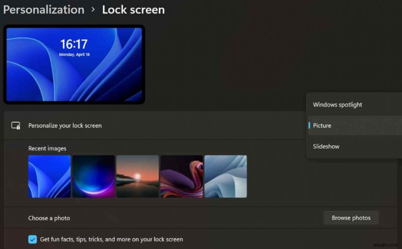 Windows 11のロック画面の画像と時計の表示を変更する方法