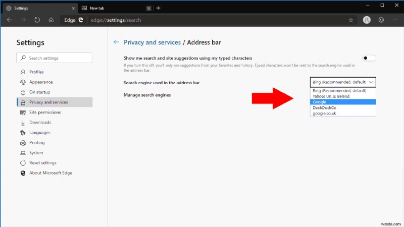 Microsoft Edge Devで既定の検索エンジンを変更する方法