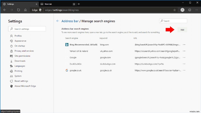 Microsoft Edge Devで既定の検索エンジンを変更する方法
