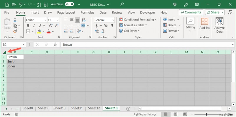 Excelで非表示にした1行目・A列を再表示する方法
