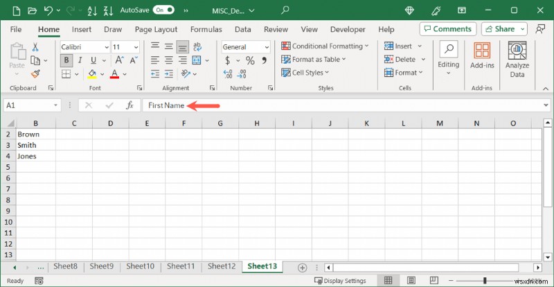 Excelで非表示にした1行目・A列を再表示する方法