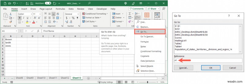 Excelで非表示にした1行目・A列を再表示する方法