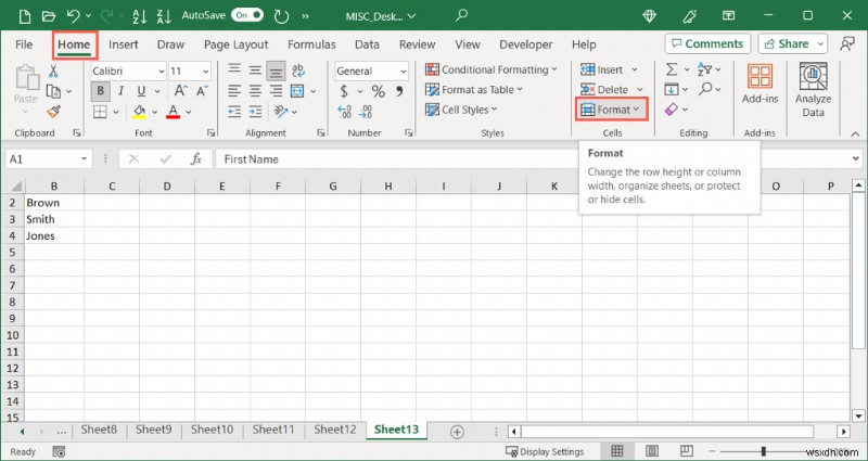 Excelで非表示にした1行目・A列を再表示する方法