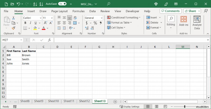 Excelで非表示にした1行目・A列を再表示する方法