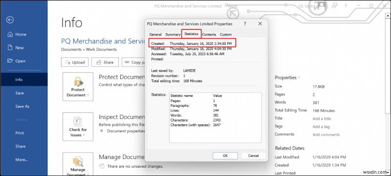 WindowsでWord文書の作成日・更新日を確認・挿入する方法