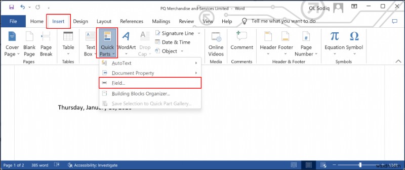 WindowsでWord文書の作成日・更新日を確認・挿入する方法