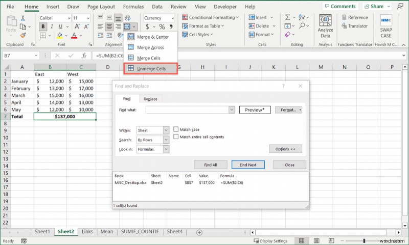Microsoft Excelでセルの結合を解除する4つの簡単な方法