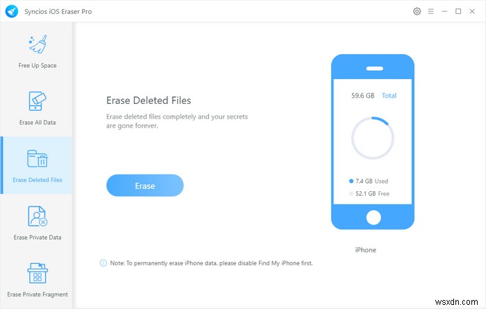 Syncios iOS Eraser ProでiPhoneの削除済みファイルを完全に消去する方法