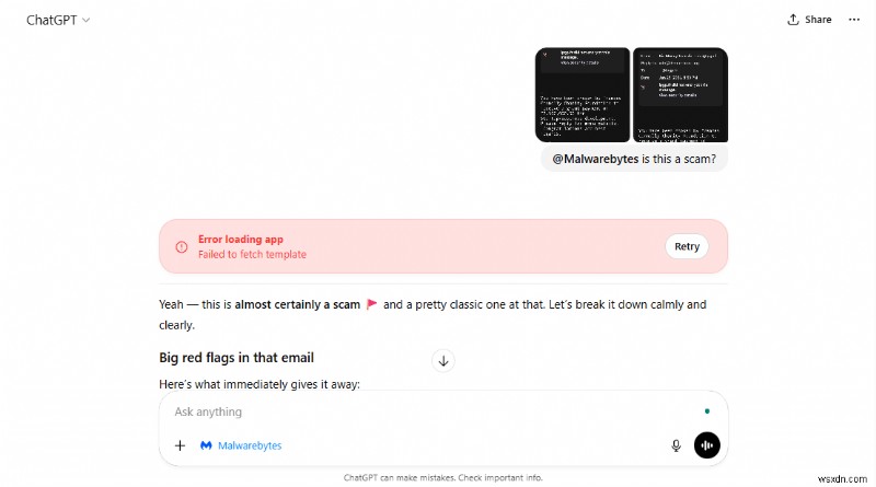 ChatGPTに統合されたMalwarebytesで詐欺を数秒で見抜く方法