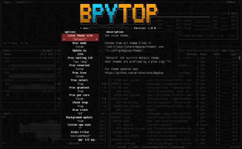 BpyTOPとは？LinuxとmacOSで使えるPython製の高機能システムモニター