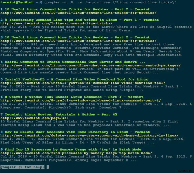 Googler:Linuxターミナルから直接使えるコマンドラインGoogle検索ツール