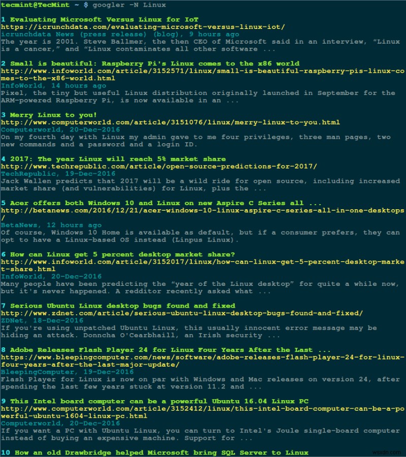Googler:Linuxターミナルから直接使えるコマンドラインGoogle検索ツール
