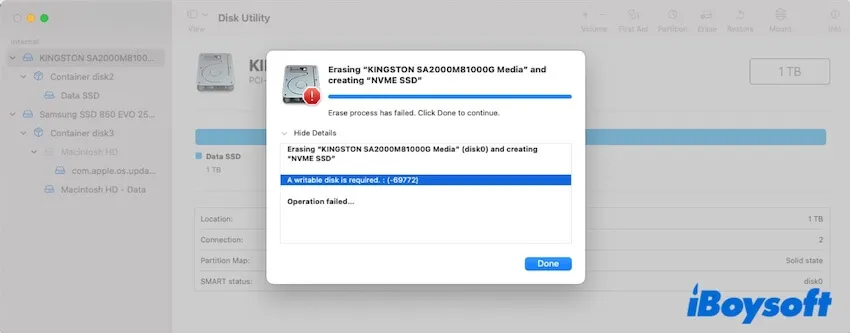 Macで「書き込み可能なディスクが必要です:(-69772)」エラーを解決する方法|USBドライブが消去できないときの8つの対処法