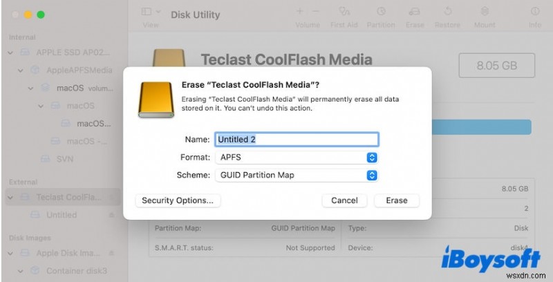 macOSで「選択したサイズは選択したファイルシステムに対して有効ではありません」エラー(-69850)を解決する方法