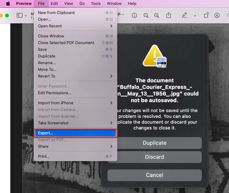 Macのプレビューで「書類を自動保存できませんでした」と表示される場合の対処法