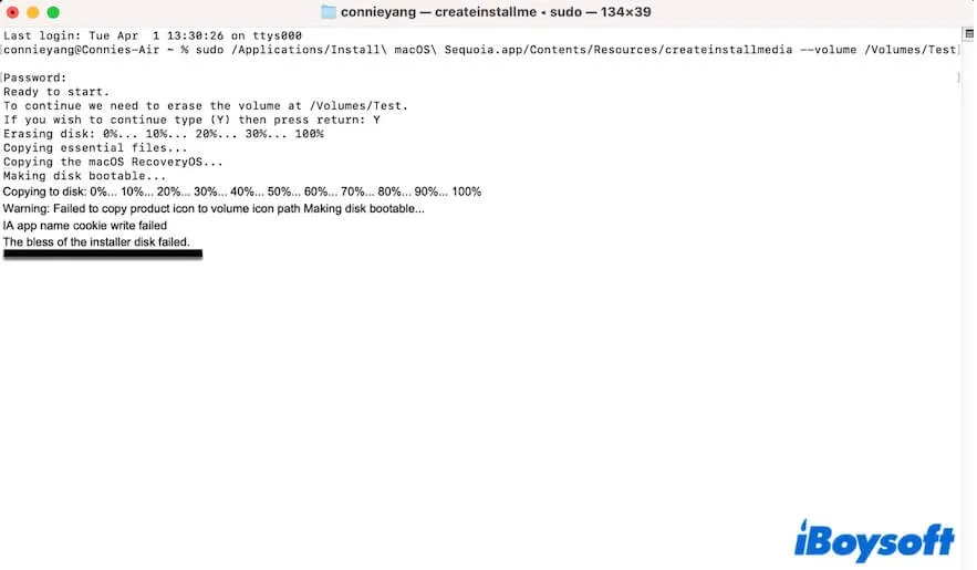 ターミナル・OpenCoreで発生する「The bless of the installer disk failed」エラーの解決方法