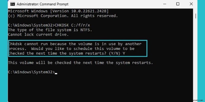 「ボリュームが別のプロセスで使用中のためChkdskを実行できません」エラーの解決方法【Windows 11/10】