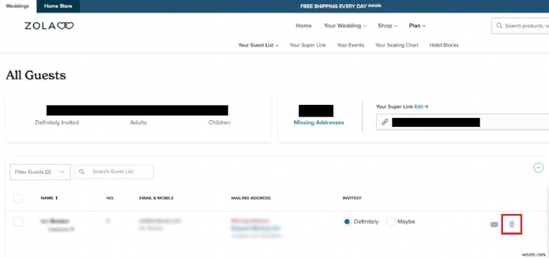 Zolaのウェディングゲストリストからゲストを簡単に削除する方法