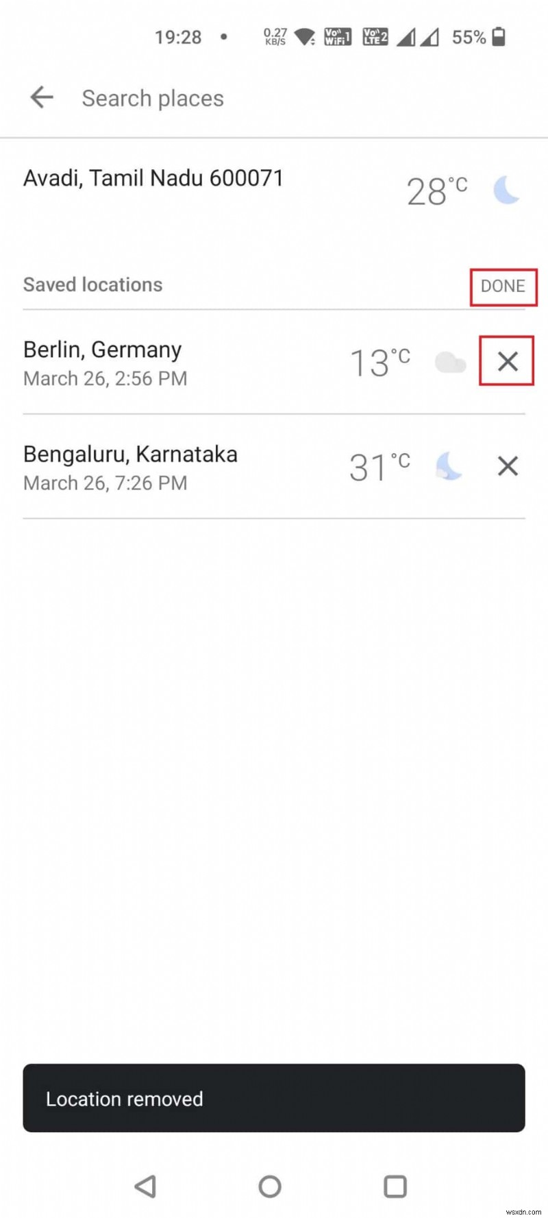 【Android】天気アプリから都市を簡単に削除する方法