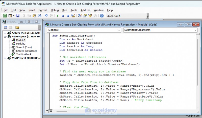 VBAと名前付き範囲を活用して、入力後に自動でクリアされるExcelフォームを作成する方法