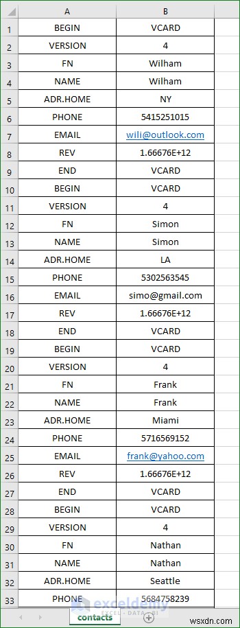 ExcelでVCF（vCard）ファイルを開く2つの簡単な方法【テキストウィザード＆Power Query】