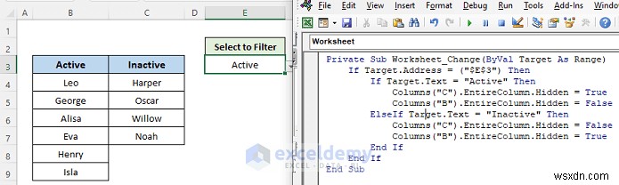 Excelでドロップダウンリストの選択に応じて列を表示・非表示にする方法