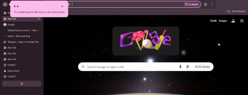 Chrome、開いたタブが多いと「タブをサイドに移動」を促す表示――垂直タブ機能のリリースが近づく