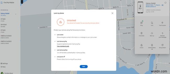 Samsungの使用方法FindMyMobile 