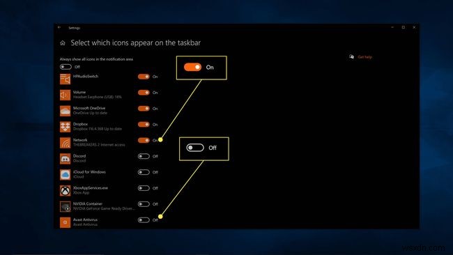 Windows10システムトレイでアイコンを表示または非表示にする方法 