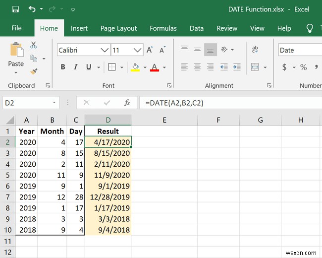 ExcelのDATE関数の使用方法 