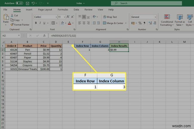 ExcelINDEX関数の使用方法 