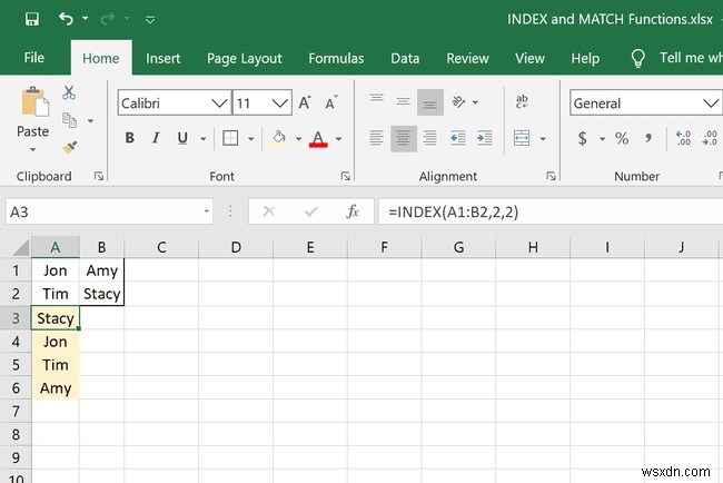 ExcelでINDEXおよびMATCH関数を使用する方法 