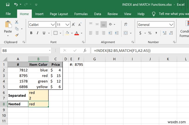 ExcelでINDEXおよびMATCH関数を使用する方法 