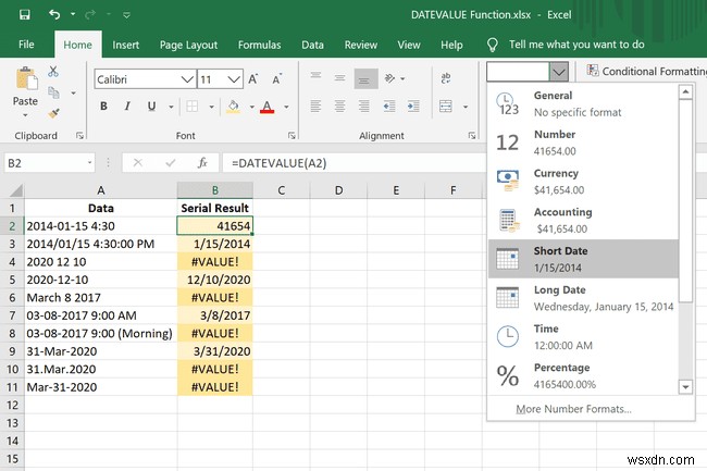 ExcelのDATEVALUE関数の使用方法 