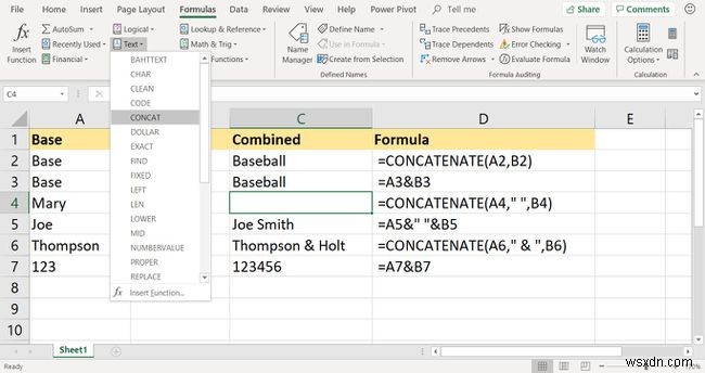 ExcelのCONCATENATE関数を使用してセルを結合する方法 