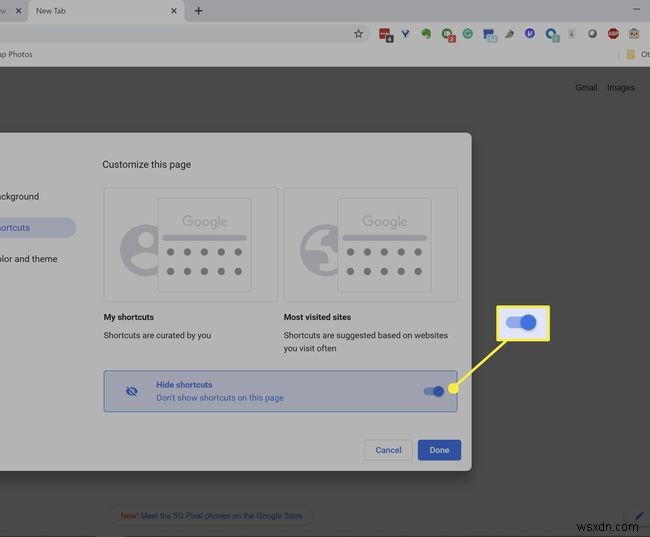 GoogleChromeで新しいタブのショートカットを削除する方法 