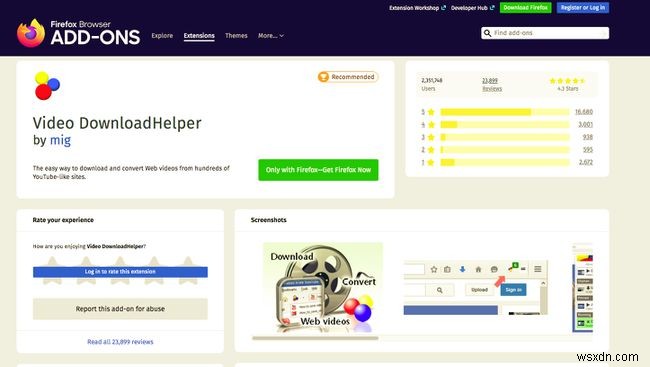 Firefoxレビュー用のビデオDownloadHelper 