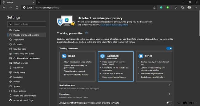 Microsoft EdgeforWindowsでのInPrivateブラウジングの使用 