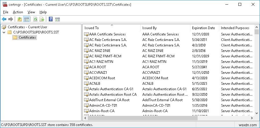 Windowsでの信頼されたルート証明書のリストの更新 