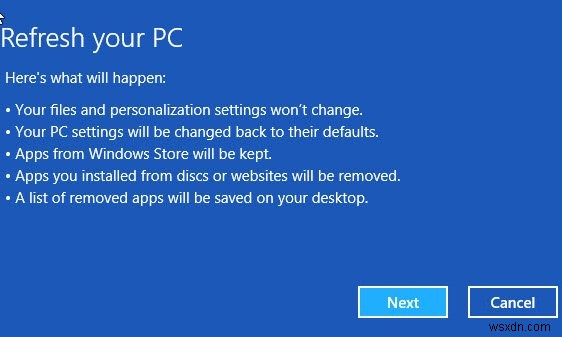 更新およびリセット機能を使用してWindows8を修復する方法 