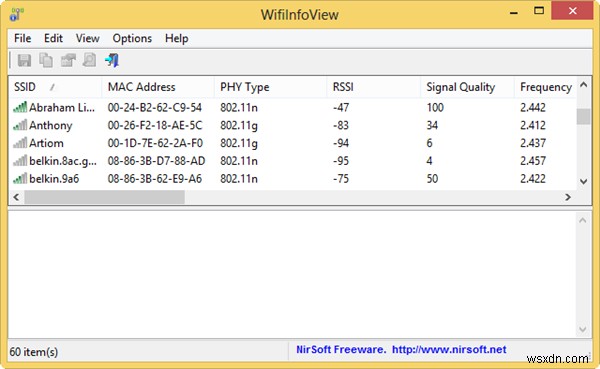 あなたの周りのWifiネットワークに関する詳細情報を入手してください 