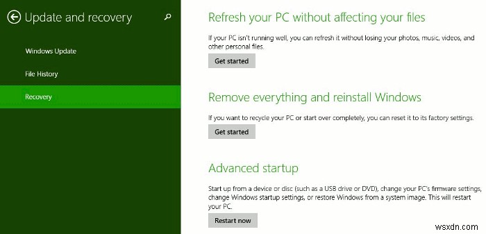 Windows8.1の更新と回復の詳細 