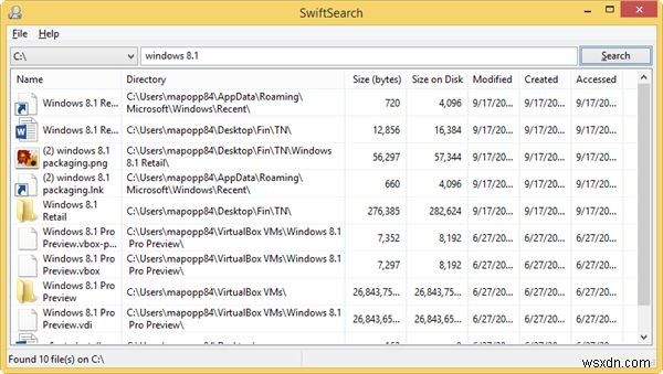 SwiftSearchを使用してWindowsをより簡単かつ高速に検索 