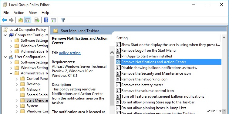Windows10でアクションセンターを無効にする方法 
