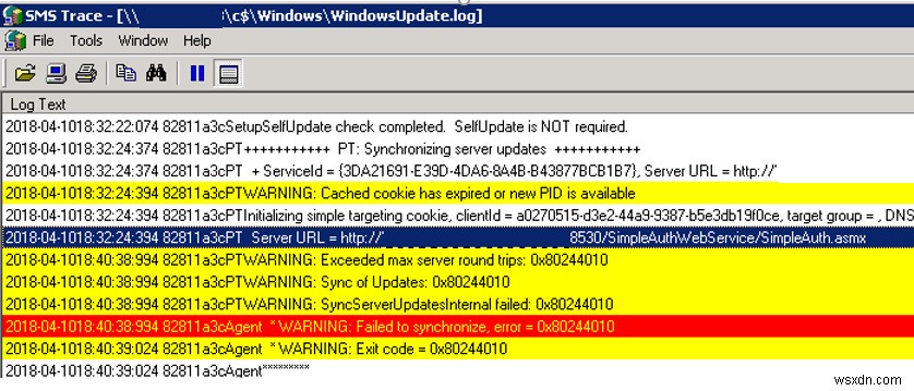 WSUS Windows Updateエラー0x80244010：サーバーの最大ラウンドトリップを超えました 