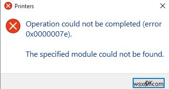 エラー0x0000007e：Windowsがネットワークプリンターに接続できず、操作に失敗しました