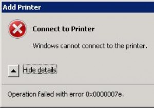 エラー0x0000007e：Windowsがネットワークプリンターに接続できず、操作に失敗しました