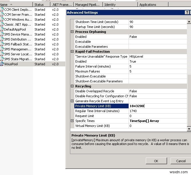 WindowsUpdateエラー0x80244022およびWsusPoolメモリ制限 