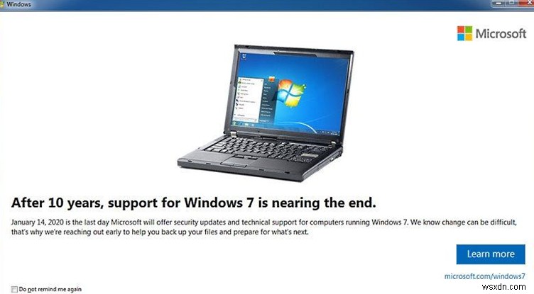 Windows 7：サポート終了通知、拡張セキュリティ更新プログラム