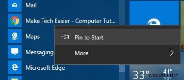 Windows10のスタートメニューにWebサイトのリンクを追加する方法 